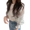 Women Loose Casual Chiffon Summer Sweet Solid Color Puff Sleeve Lace Bottoming Blouse