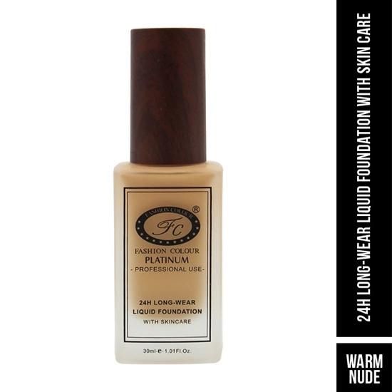 FASHION COLOUR Platinum Professional Use 24Hr Long - Wear Liquid Foundation With Skincare | Водостойкая | Основа для контроля жирности | 30 мл | Теплый нюд