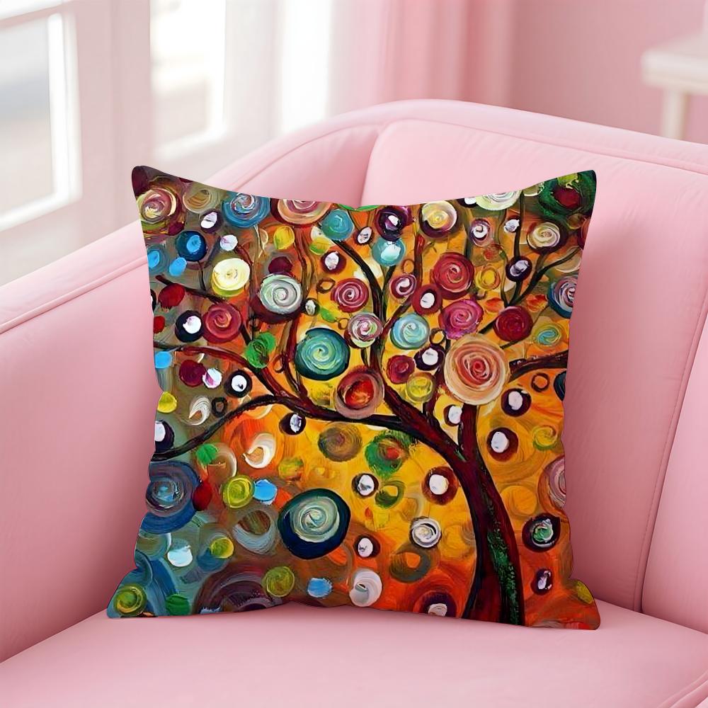 Colored Tree Anime Cushion Cover Pillow Case Soft Friendly Fabric Concealed Zipper