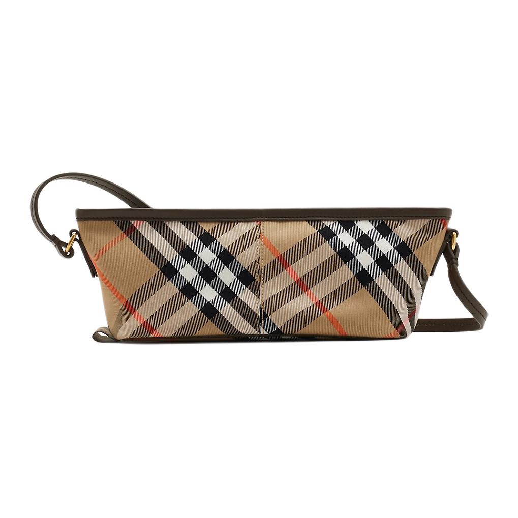 Burberry Проверьте потертые металлические акценты Хлопковый смесовый мини-сумка на плечо Женские сумки Бежевый 80952961