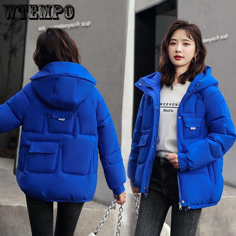 Short Cotton Jackets for Women Autumn Winter Large Size Loose Hooded Coats Female Solid Color Casual Warm Coats