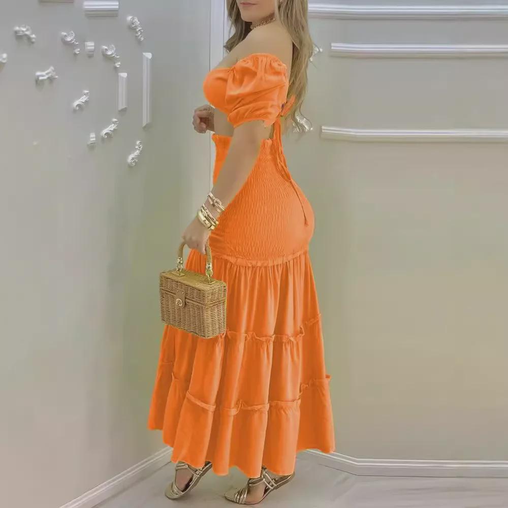 Summer 2023 Solid Color One-Shoulder High Slit Back Zipper Dress Set