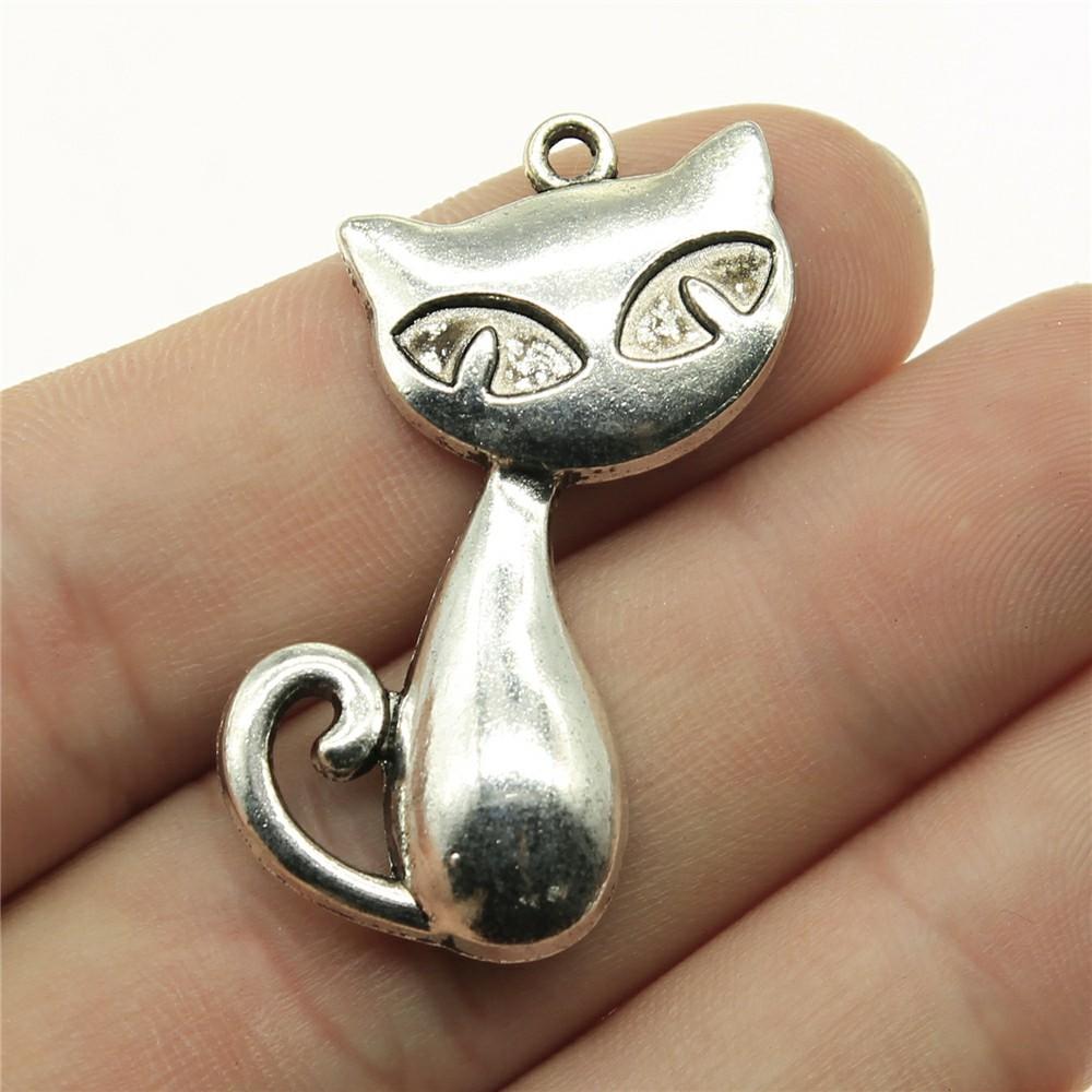 10pcs Charms Cat Antique Silver Color Cute Cat Pendant Charms Kawaii Cat Charms For Jewelry Making