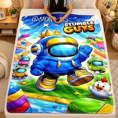 Flannel BlanketStumble Guys Warm Soft Throw Blanket for Indoor Sofa Bed Living Room Use