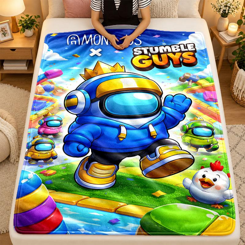 Flannel BlanketStumble Guys Warm Soft Throw Blanket for Indoor Sofa Bed Living Room Use