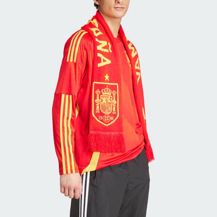 adidas Испания 24 Домашняя футболка с длинным рукавом Дизайн с принтом логотипа Повседневный пуловер Футбольная футболка Мужская одежда Красный IP9330