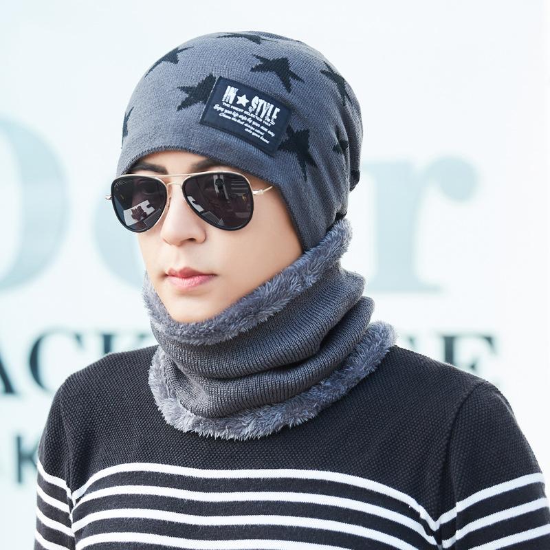 Men's Fleece Knitted Scarf Hat 2-piece Set Trendy Women's Warm Wool Hat Winter Student Cycling Cold
