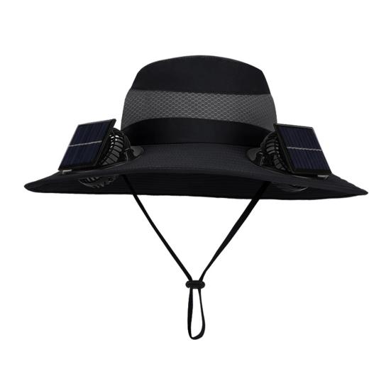 Outdoor Hat with Dual Power Supply Fan Summer Wide Brim Sun Hat Cooling Fishing Hiking Sun Protection Hat