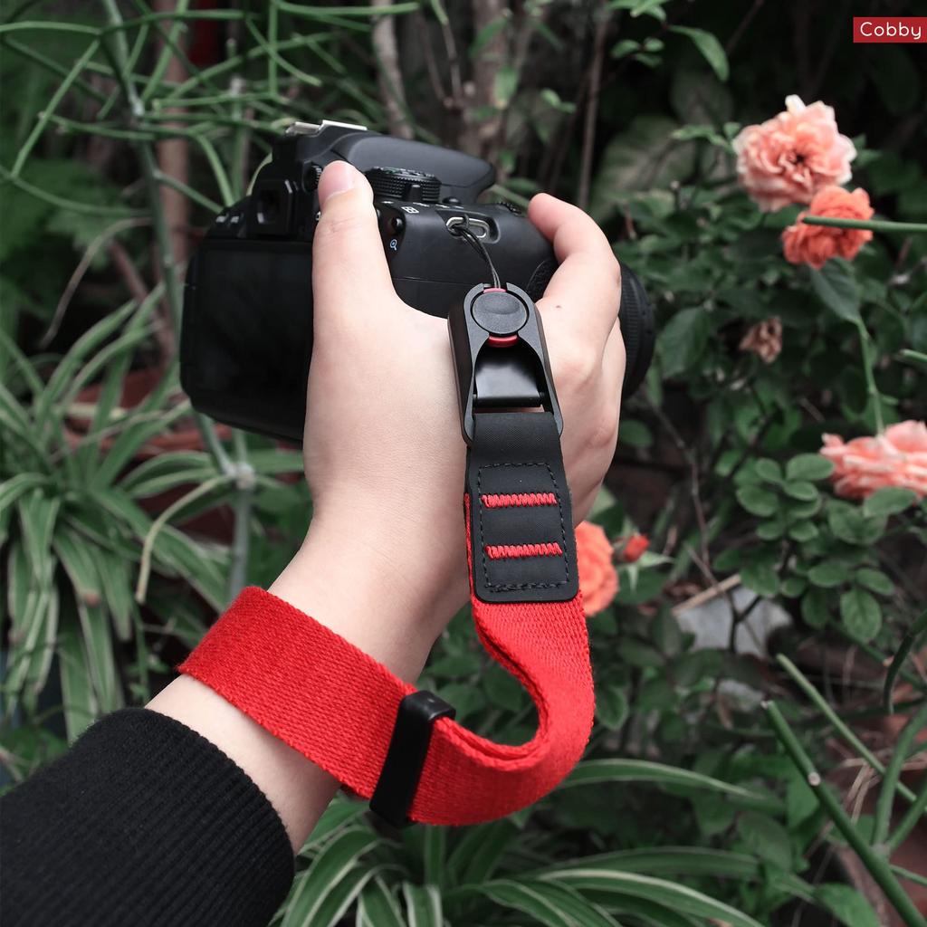 Cobby Wide Wrist Strap with Anchor Design for DSLR and Mirrorless Includes Oval Ring for Drop Warranty Anti-Slip Cameras, Prevention, 12-Month (Red)