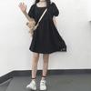 New Summer Korean Version Loose Short-sleeved Square Neck Dress Female Students Loose Internet Celebrity Foreign Style Thin Skirt