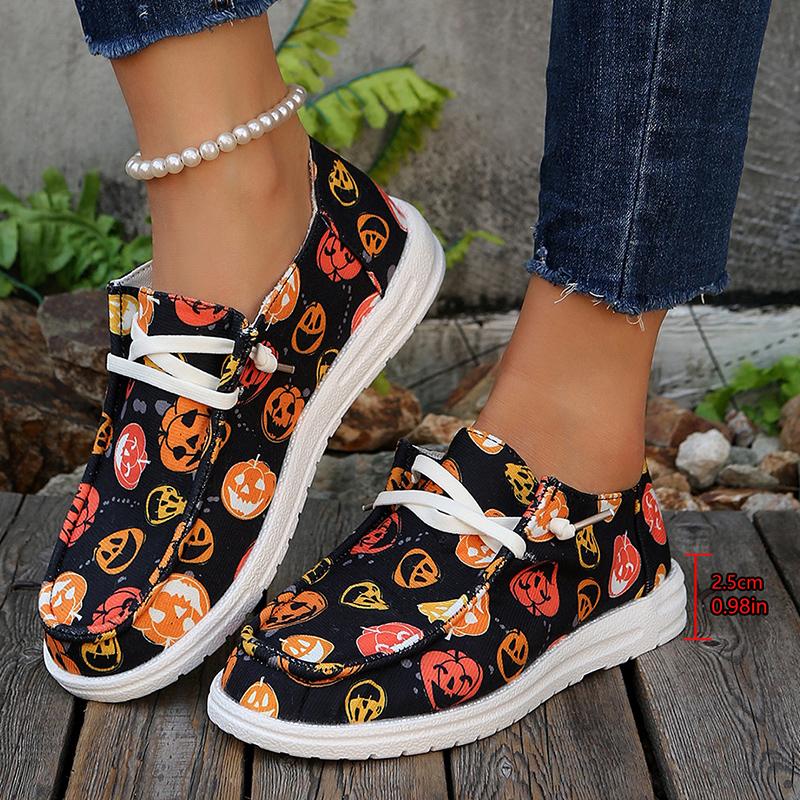 Fashion Colorful Pumpkin Print Casual Sneakers for Women Soft Bottom Lightweight Slip On Loafers Woman Comfortable Non Slip Flat Shoes