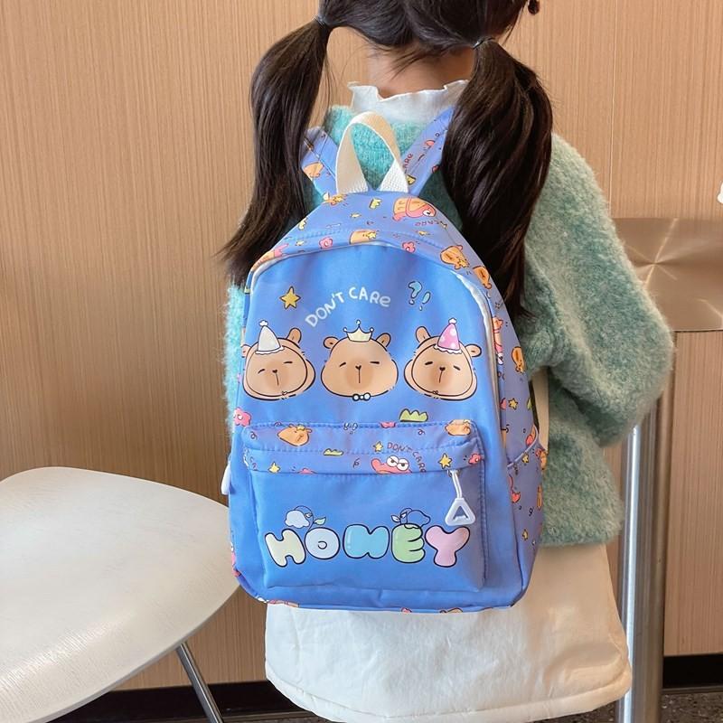 Adorable Capybara Pattern Kids Backpack With Comfortable Arc Shoulder Straps For School