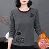 DeRong Круглый вырез Осень и Зима Новый стиль Принт Стиль с длинным рукавом Топ Теплая Прилегающая Буква Базовая рубашка