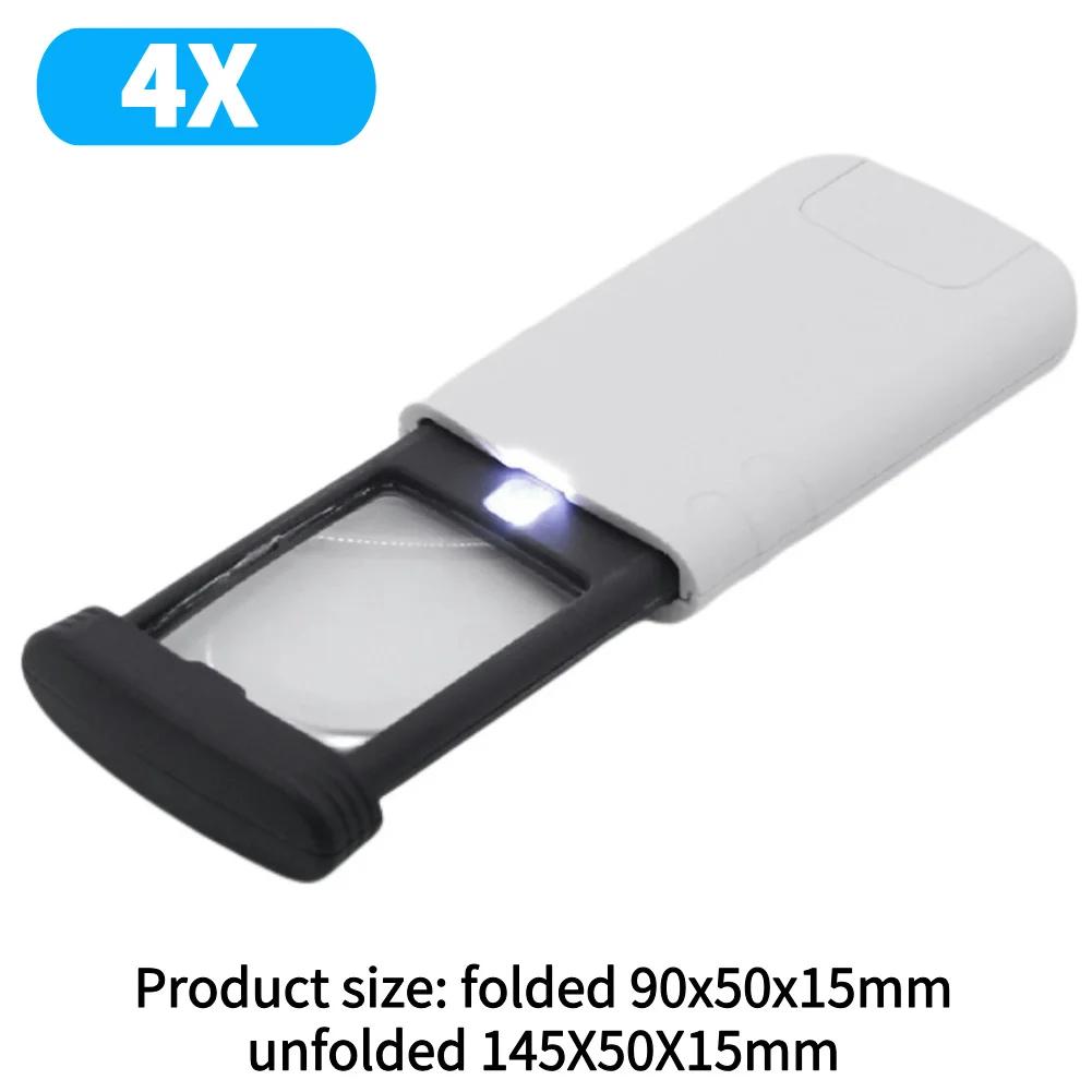 Pull-Out Magnifier Foldable Portable Pocket Loupe Handheld 4x Rectangular with 1 LED Light for Reading Jewelry/Antique Appraisal