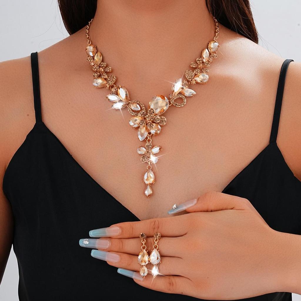 Ретро-комплект из ожерелья и серег с цветами, кристаллами, европейский и американский стиль, Коллекция Осень 2025