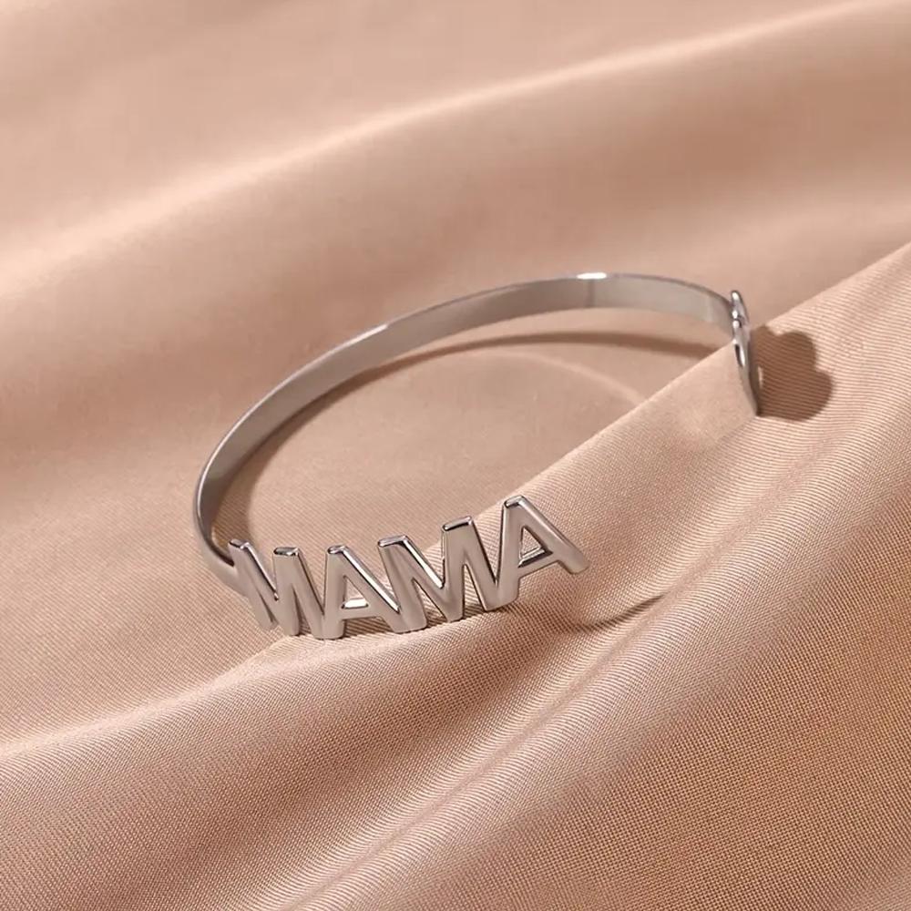Элегантный браслет-манжета с буквой 'Mama' и сердцем для женщин, с подвесками, золотистого цвета, из нержавеющей стали, открывающийся браслет, украшения ко Дню матери, подарок маме