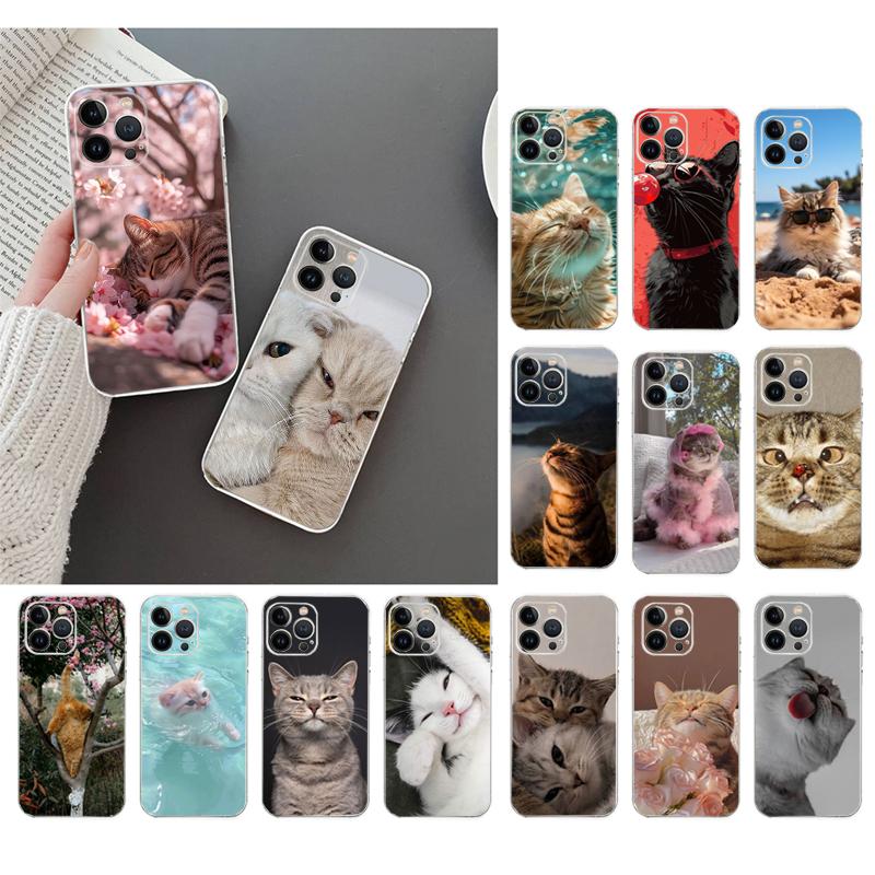 Чехол для телефона с милым котом для iphone 15 14 Pro Max 13 12 11 Pro Max XSMax XR 12 13 mini 14 Plus