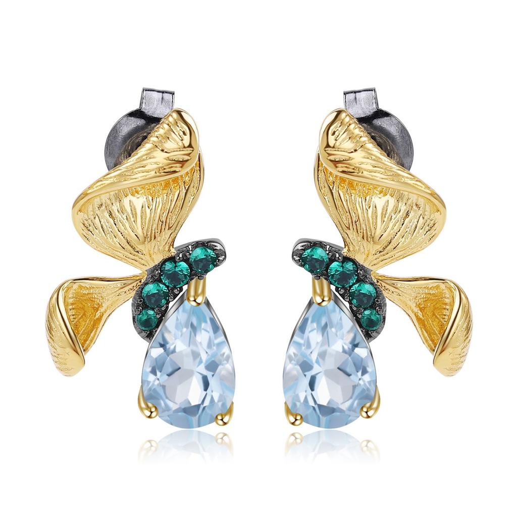 Оригинальные дизайнерские серьги-бабочки в естественном стиле, серебряные серьги 925 пробы с натуральным драгоценным камнем и аметистом, серьги