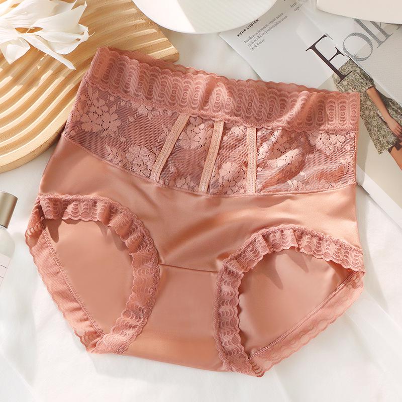 Plus Size Women's High-Waisted Lace Seamless Briefs – Breathable, Tummy Control, Hip Lift, Antibacterial Crotch.