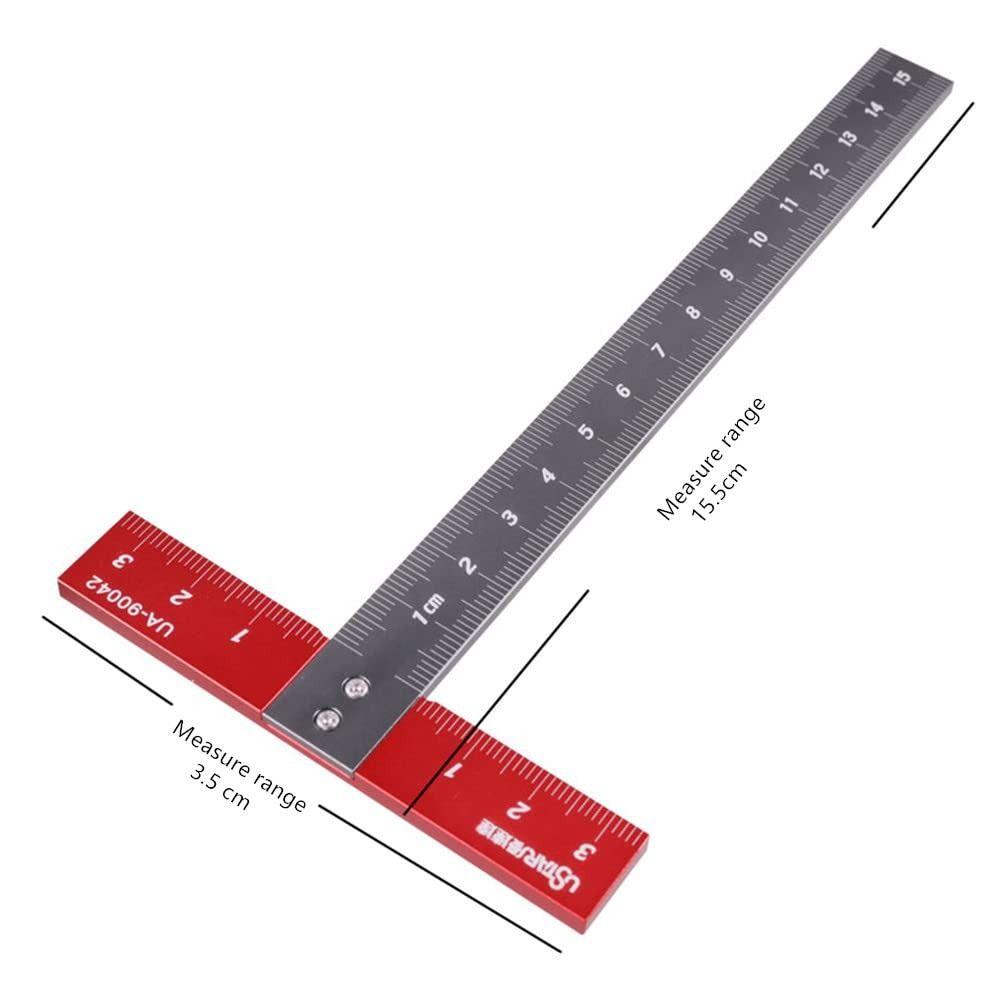 Silver & Red T-Shaped Square Ruler 6 Inch Scale Ruler DIY Hobby Model Making Tools