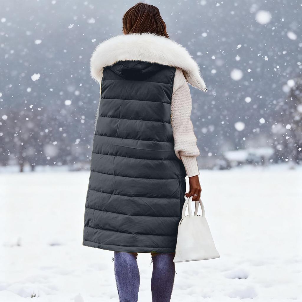 Женский длинный пуховик с капюшоном