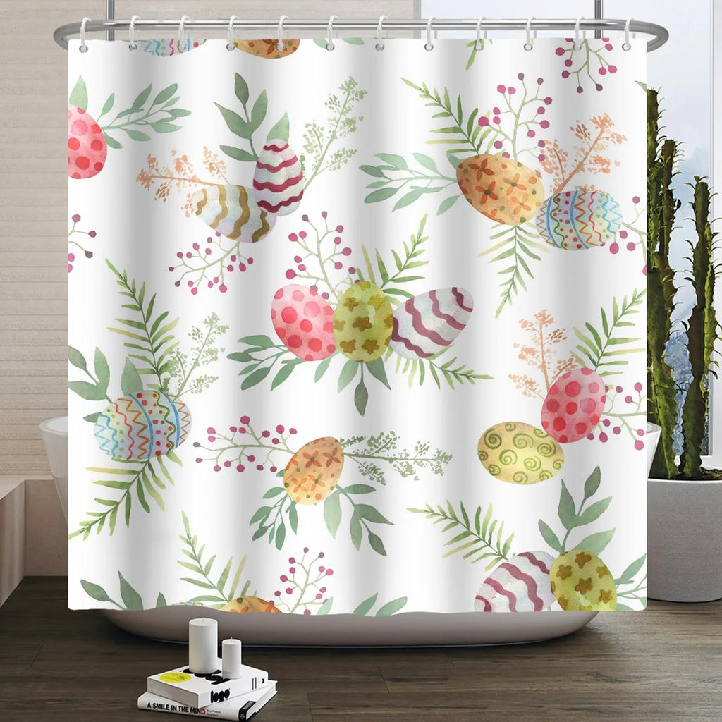 Весенняя Пасхальная Занавеска для душа Счастливый Кролик Кролик Яйца Цветочный Сад Цветочный Праздничный Водонепроницаемая Занавеска для душа для ванной комнаты с крючками