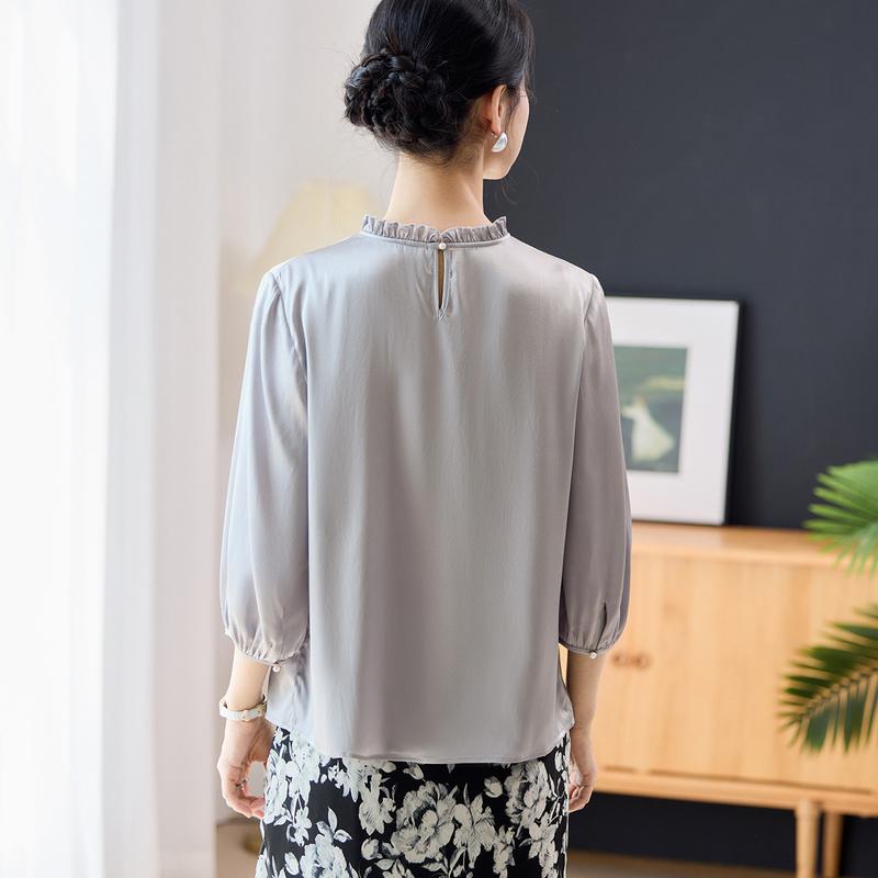 Mulberry Silk Soft Light Satin Solid Color Top with Mushroom Edge