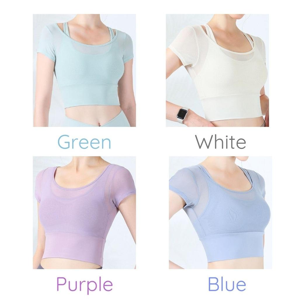 VeroMan Yoga Top with Gym Cups, Mesh, Sweat-Wicking, Quick-Drying, Wear, Pilates, Ppi-ssd027 (Green, L)