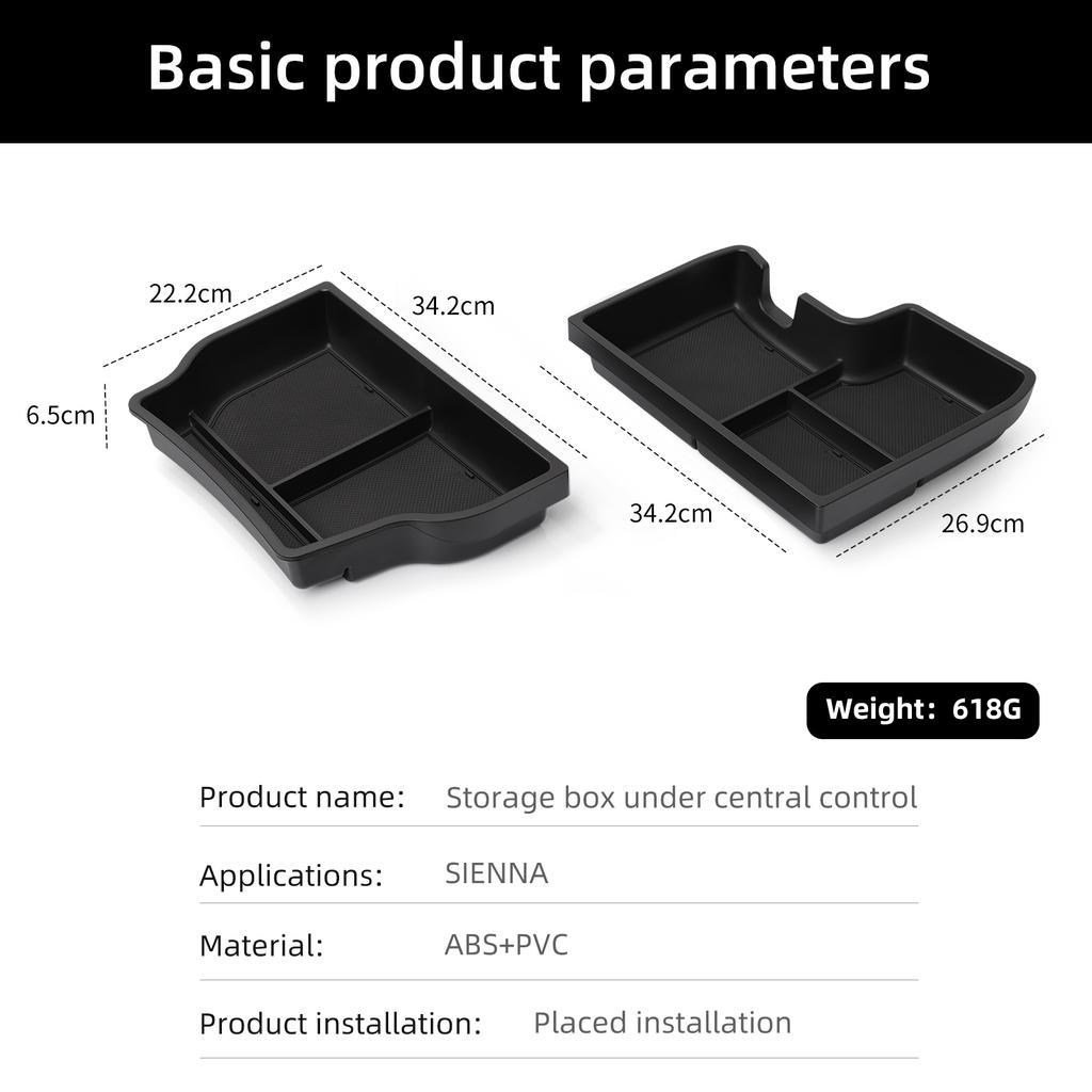 Smabee for Toyota Sienna 2021-2025 Car Center Console Lower Organizer Tray Armrest Insert Interior Accessories Black 2pcs/set