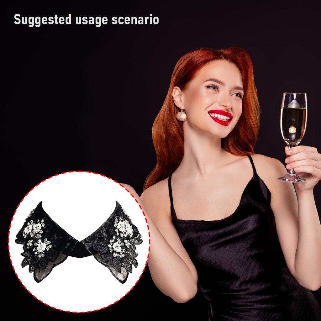 Lace Detachable Collar for Women Embroidery Floral Beaded Lapel Ruffled Stand False Collar Decorative Dress Accessories
