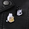 Feed Myself Enamel Pins Cute Black White Cat Dried Fish Bag Brooches Lapel Badge