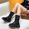 Fashion Spring Autumn Black Round Toe Platform Half High Boots for Women Chic and Elegant 2025 New Height Increase Mid Calf Shoes Woman