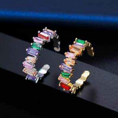 J0107 Серия Rainbow Красочное кольцо-лесенка квадратный циркон