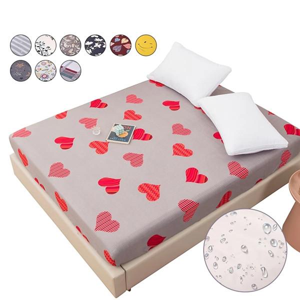 Super Waterproof Bedding Fitted Sheet Printing Mattress Protector Cover Non-slip Bed Linens with Elastic Band Breathable Mattress Protector