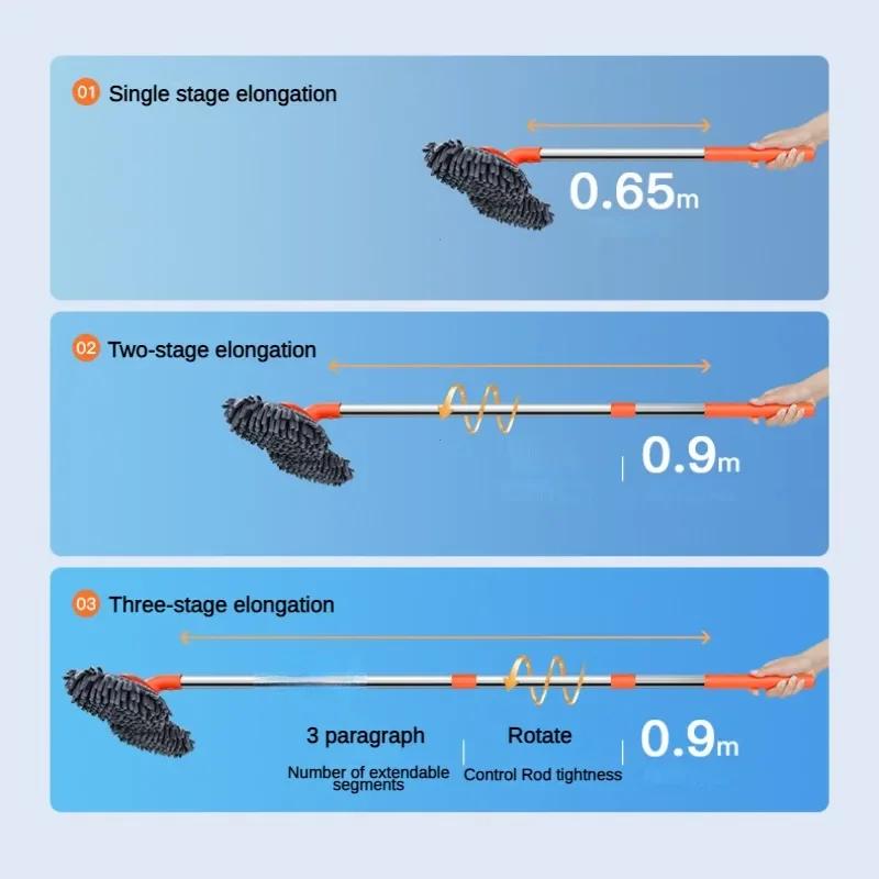 Двойная вращающаяся швабра для мытья автомобиля, трехсекционная телескопическая швабра для мытья окон и крыш, техническое обслуживание, автопринадлежности, аксессуары