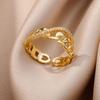 2025 Trendy Gold Plated Stainless Zircon Rings For Women Chain Geometry Zircon Finger Ring Jewelry Gift