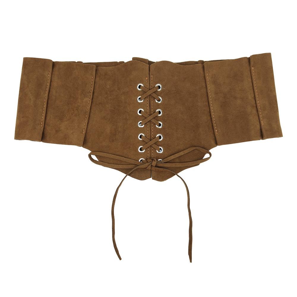 PU Leather Brown Cummerbunds Adjustable Suede Wide Belt Fashion Pu Leather Corset  Ladies