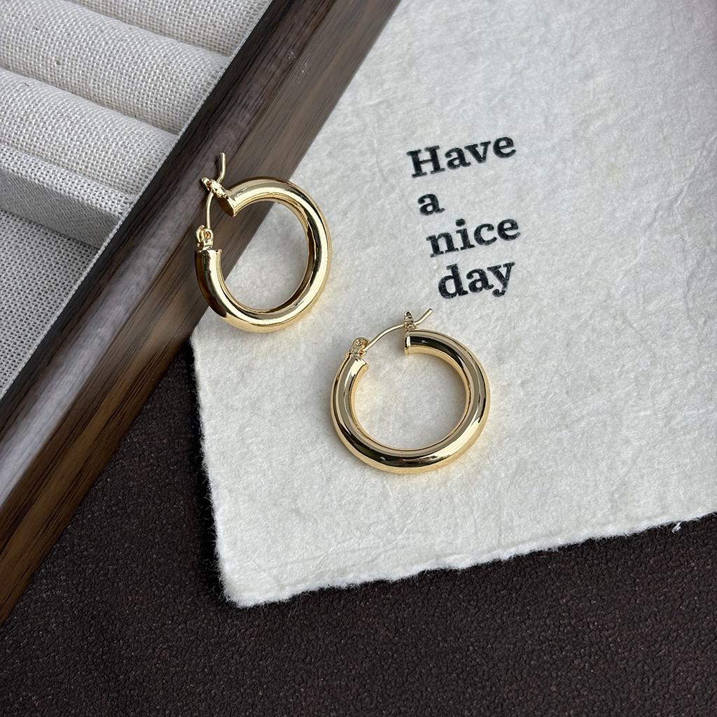 Simple and fashionable high-end plain ring earrings, niche design light luxury earrings, Hong Kong style circle commuter temperament earrings