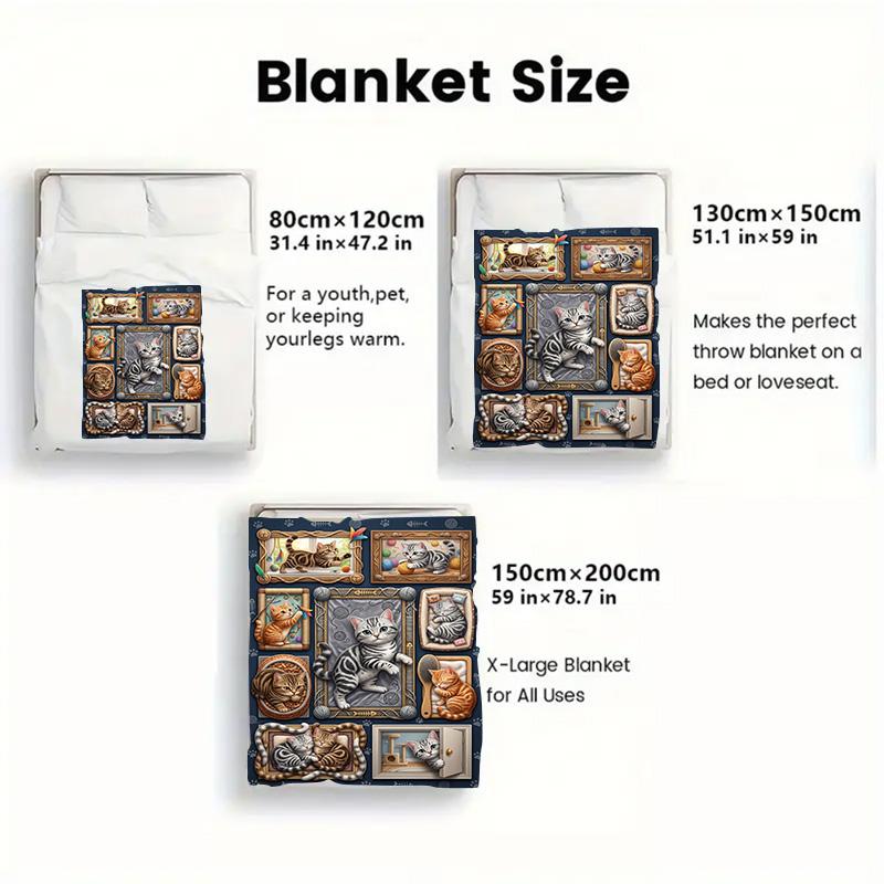 Cat Frames Collection 2D Flat Pattern Flannel Blanket, High quality All Seasons, Home Decor, Warmth and Comfort, Perfect for Christmas Gifts.