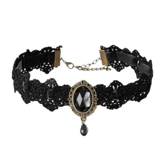 Винтажное кружевное ожерелье, готический чокер с овальным искусственным драгоценным камнем, женское кружевное колье для косплея, повседневной носки, костюмированных вечеринок