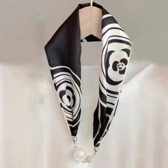 Women Chiffon Scarf Magnetic Buckle Bright Color Printing Necklace Style Decorative Thin Scarf Garment Accessories