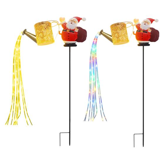 Solar Lights Outdoor Santa Watering Can Kettle Lights LED Fairy Lights Waterproof Metal Garden Lantern for Yard Patio Lawn Pathway