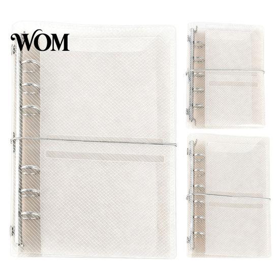 School Trifold Binder A6 A7 M5 Binder, 5/6-Rings Transparent Refillable Loose Leaf Pocket Folder, Planner Budget Notebook Cover for School,