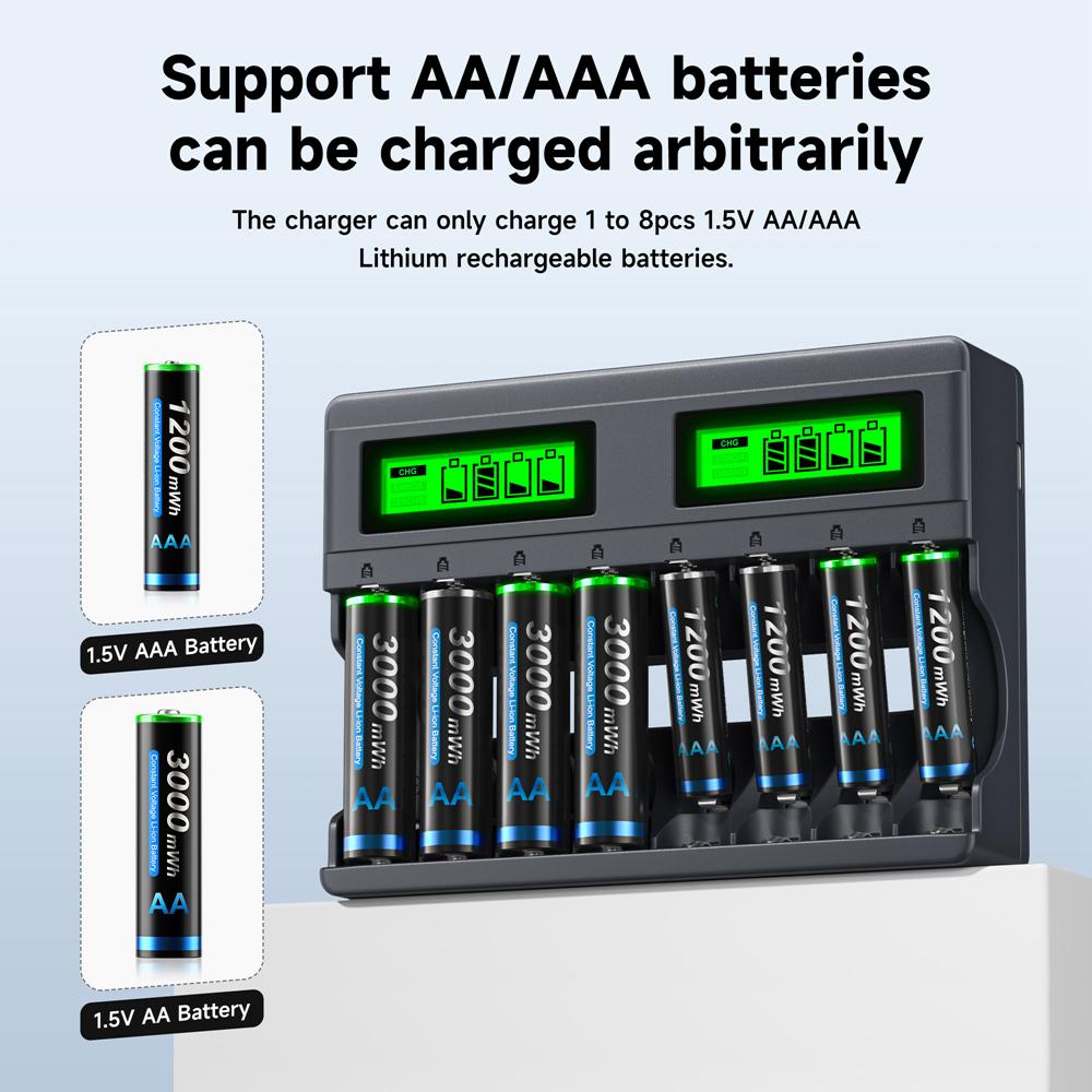8slot LCD Smart 1.5V Li-ion Battery Charger+1.5V AA AAA Li-ion Rechargeable Battery