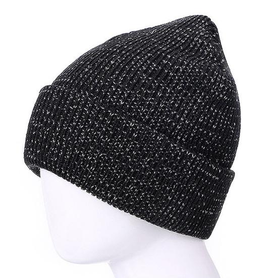 Женская вязаная шапка, светоотражающая ночью, эластичная, со сложенными полями, купольная, в стиле хип-хоп, уличный стиль, кепка знаменитостей, зимний, сохраняющий тепло головной убор