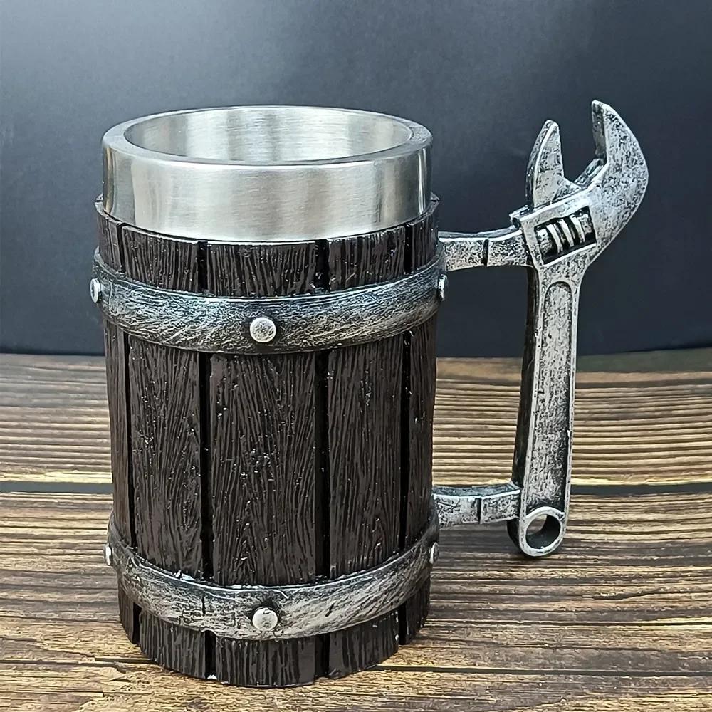 Винтажная дубовая бочка Viking, пивная кружка с вкладышем из нержавеющей стали, кофейная чашка, чайная кружка, большая вместительная кружка, подарок для паба-бара