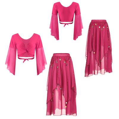 Одежда для танца живота Костюм для восточного танца Укороченный топ для танца живота и шифоновая юбка, расшитая бисером