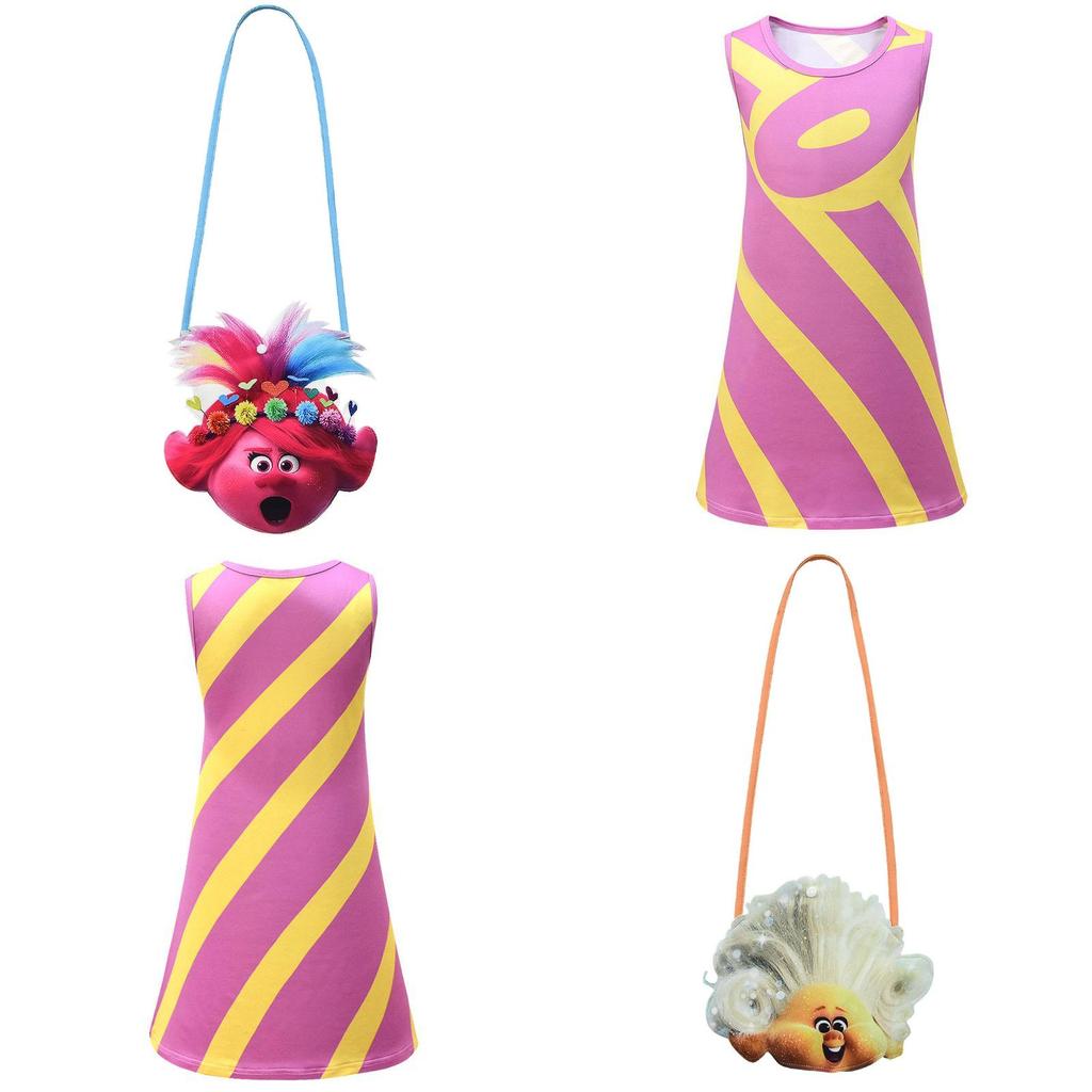 Trolls Poppy Cosplay Costume For Girls With Comfortable Soft Fabric And Vibrant Pink Color