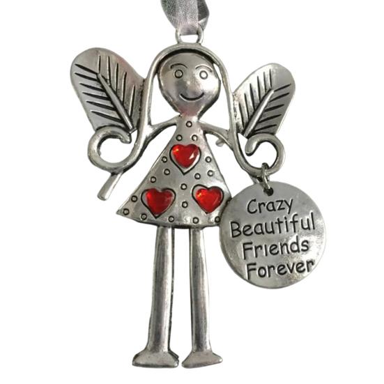 Angle Girl Hanging Decoration Iron Art Silver Color Wing Love Heart Rhinestone Carved Words Friendship Ornament Pendant Birthday Festival Gift