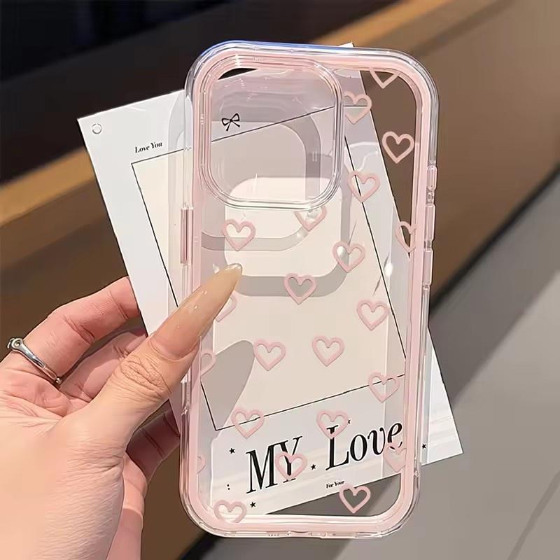 Чехол-сердечко для iPhone 17 Чехол iPhone 13 16 15 11 12 14 Pro Max 17 Air Силиконовый 2 в 1 Ударопрочный Мягкий Прозрачный Чехол
